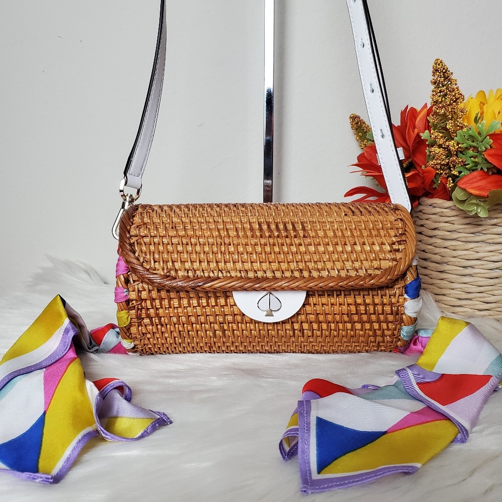 kate spade Wicker Crossbody Bag with Multicolor Scarf Accents